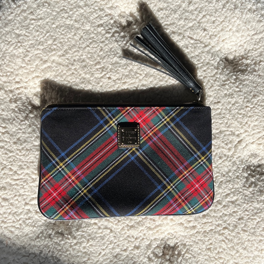 NWOT Dooney & Bourke Carrington Tartan Plaid Clutch Pouch Black